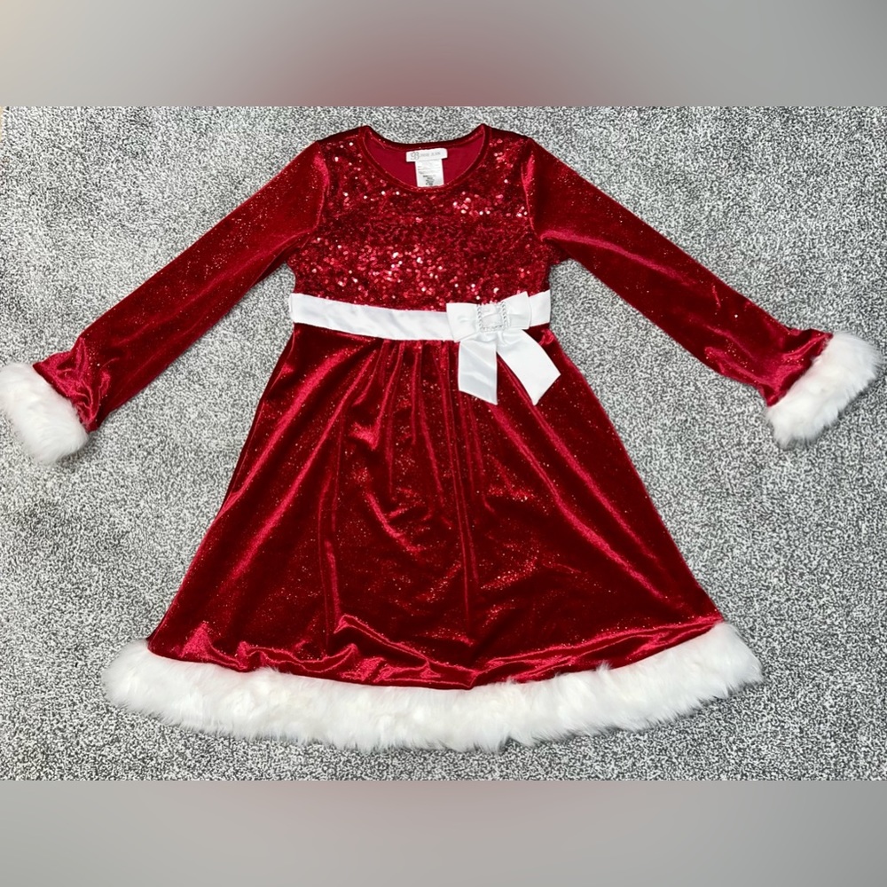 Bonnie Jean Girls Christmas Sequin Sparkle Velvet Santa Mrs. Claus Dress